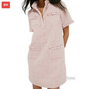 Tweed Mini Dress V-Neck Short Sleeve Business Shift Work Casual